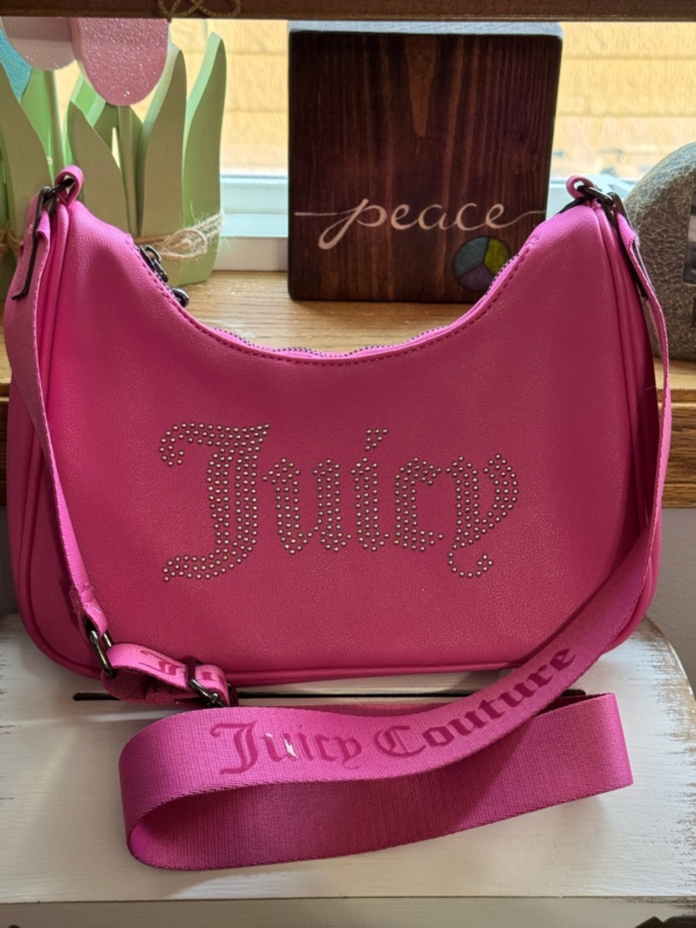 Juicy Couture Hot Pink Studded Logo Shoulder Bag with Branded Strap
